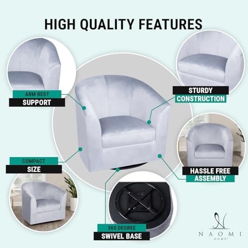 Naomi Home Ariana Swivel Accent Chair – Modern Barrel Accent Armchair with 36...