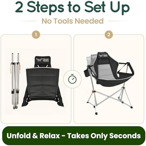 Hammock Camping Chair – Folding Swing Chair with Headrest & Cup Holder, 3...
