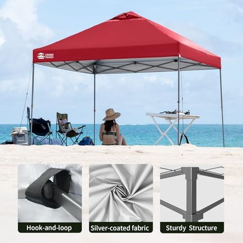 CROWN SHADES 10x10 Pop Up Canopy Tent,Outdoor Canopy, Red