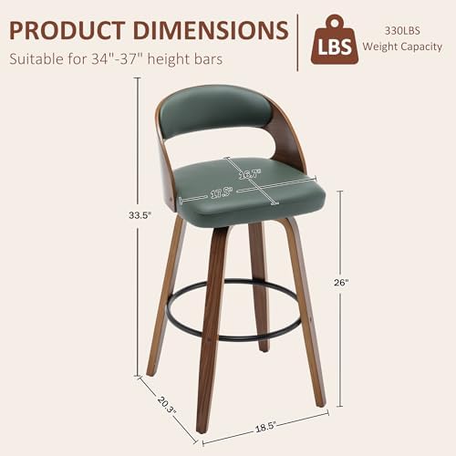 AQG Swivel Bar stools Set of 2 Bar Chairs 26" Counter Height Mid-Century...