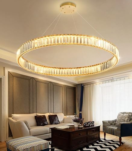 32'' Modern Ring Chandelier Crystal Chandeliers for Dining Room Round...