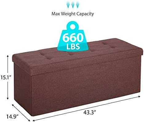 SUPER DEAL 43 Inches Foldable Storage Ottoman Bench - 660 LBS Collapsible Spa...