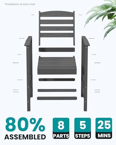 SERWALL 2-Pieces Tall Adirondack Chairs, HDPE Balcony Barstools Set, Grey