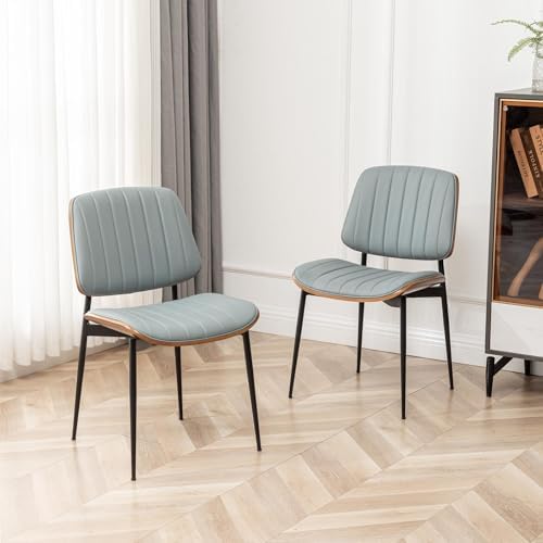 LUNLING Dining Chairs Set of 2,Mid Century Modern Retro Faux Leather Chair wi...