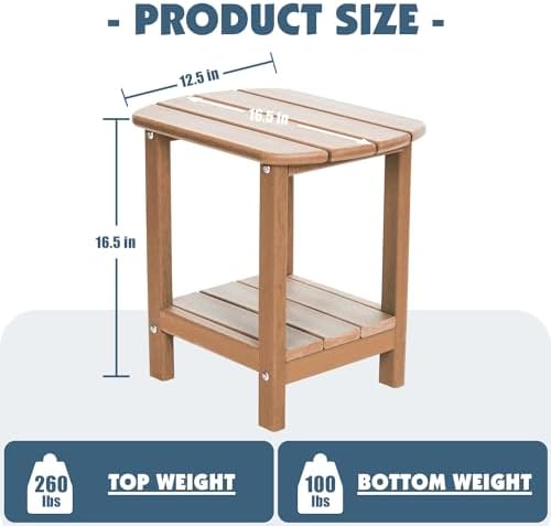 Adirondack Outdoor Side Table, 16.5” HDPE Small Patio Table with Storage Shel...