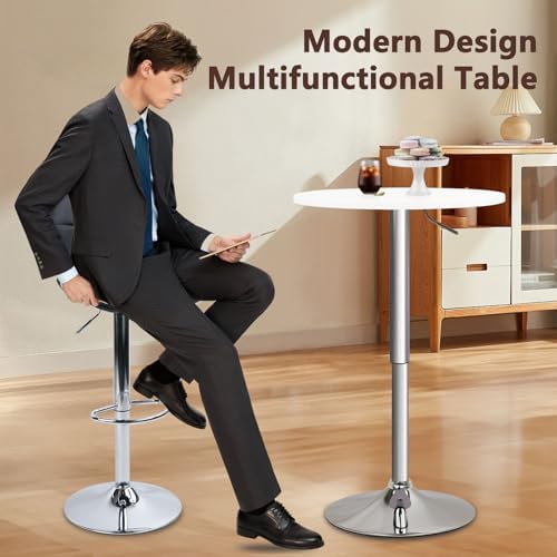 CLATINA Round Bar Table, Height Adjustable 26"-36" Bistro Pub Table...