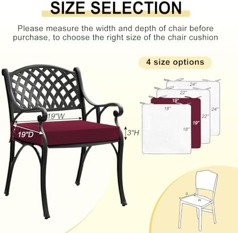 downluxe Waterproof Outdoor Chair Cushions Set of 4, 19" x 19" x 3&...