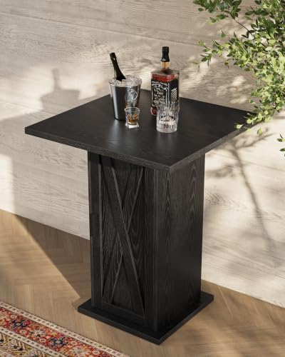 LITTLE TREE Bar Table with Storage Cabinet, 39.4" H Square High Top Pub ...