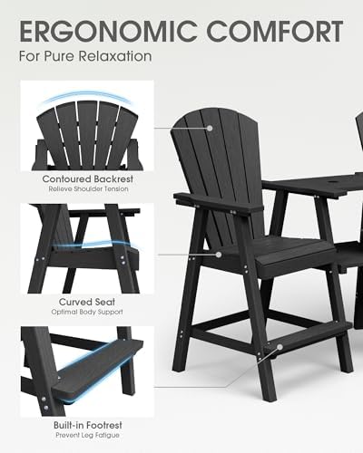 Tall Adirondack Chairs Set of 2 with Table Trays, Black