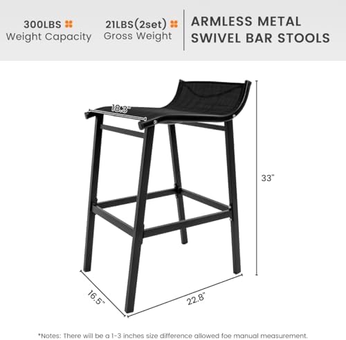 Sundale Outdoor Patio Metal Bar Stools, Low Back Modern Counter Height