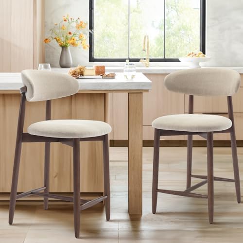 COLAMY Counter Height Bar Stools Set of 2, Kitchen Bar Stools with Back, Mid ...