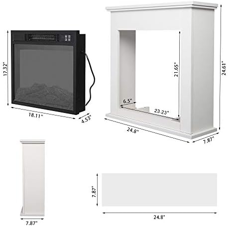 25''W Freestanding Electric Fireplace Stove Space Heater with Realist...