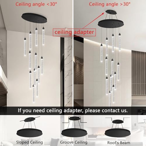 12-Lights Modern Chandeliers for Entryway High Ceiling Chandelier LED Dimmabl...