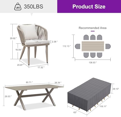 PURPLE LEAF 9 Pieces Dining Set with Cover, Table and Chairs, Champagne