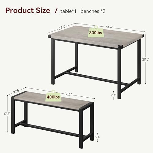 Dining Table Set for 4 with 2 Benches, 3-Piece Kitchen Table Set, Space-Savin...