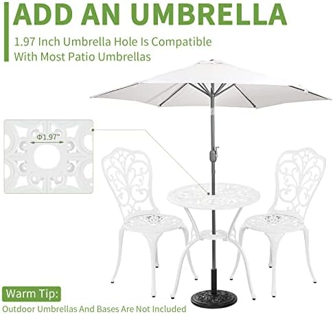Patio Bistro Sets, Cast Aluminum Bistro Table and Chairs Set of 2 with Umbrel...