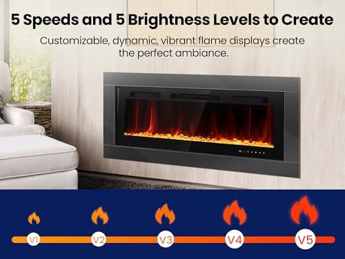 Electric Fireplace 50 Inch Wall Mount Insert Fireplaces Realsmart 1500W,Fit f...
