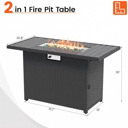 8 Piece Patio Furniture Set with 43" Fire Pit Table, Black