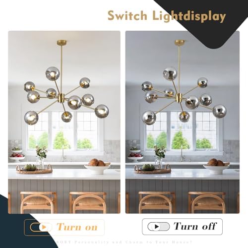 BOKT 10 Lights Mid Century Modern Large Smoke Grey Sputnik Chandelier Brushed...