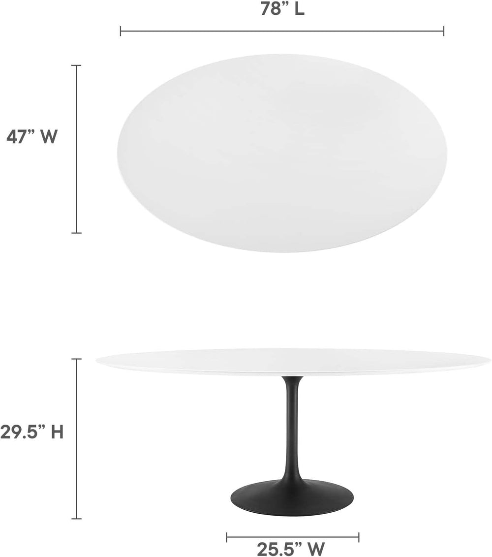 Modway Lippa 78" Oval-Shaped Mid-Century Modern Dining Table with White ...