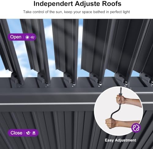 PURPLE LEAF 92KS Aluminum Pergola 11.5' x 15' with LED Strip Lights, ...