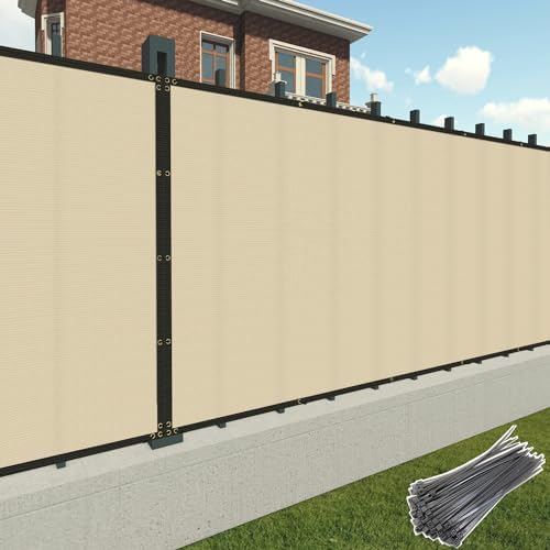 Patio 6 x 20 Fence Privacy Screen Beige Commercial Grade Mesh Shade Fabric wi...