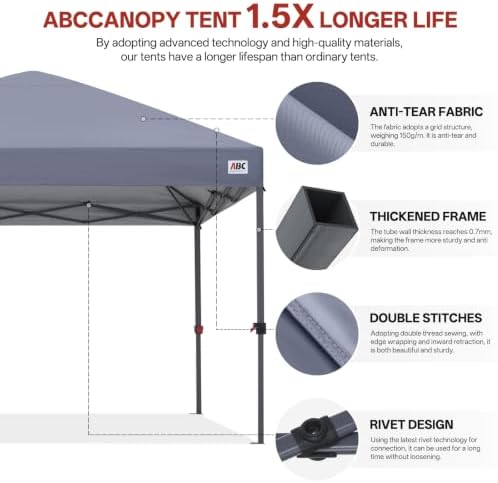 ABCCANOPY 8x8 Pop Up Canopy, Heavy Duty Weather Protection, Light Gray