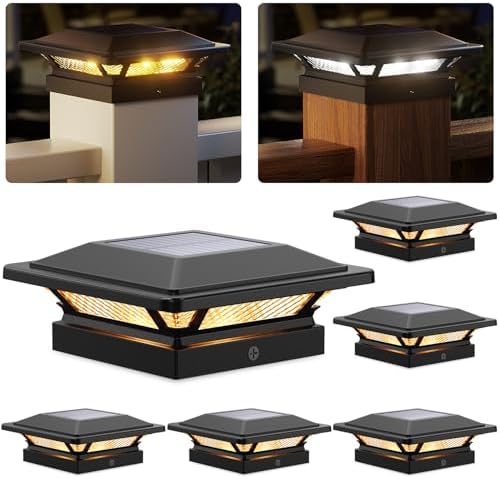 SIEDiNLAR 4x4 Solar Post Cap Lights Outdoor 16 LEDs 2 Modes, 6 Pack, Black