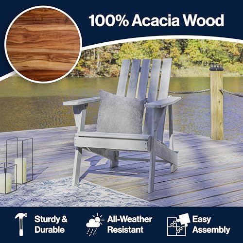 JONATHAN Y Irving 32" Solid Acacia Wood Adirondack Chair, Gray