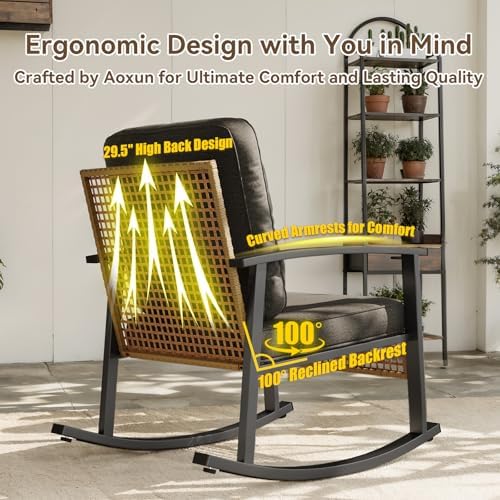 Aoxun 3-Piece Outdoor Rocking Bistro Set, Patio Furniture Set with Coffee Tab...