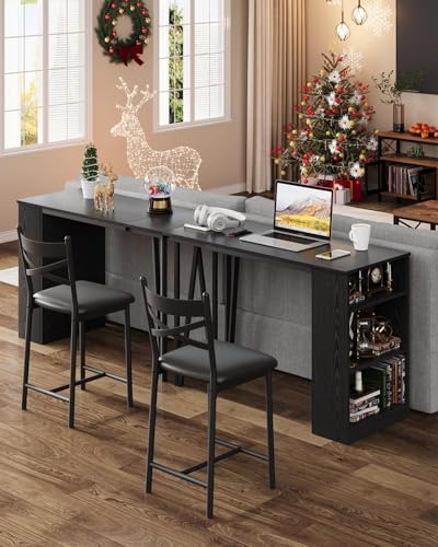 Garvee Extendable Bar Table and Chairs Set, 3 Piece Bar Table Set, Black