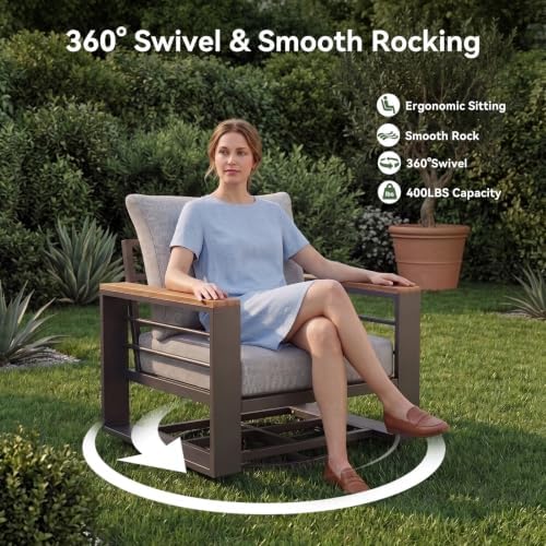Aoxun Aluminum Patio Furniture Set with Swivel Chairs & Fire Pit Table