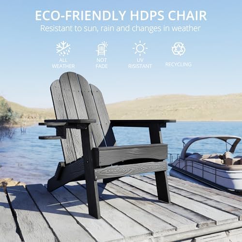 LUE BONA Folding Adirondack Chairs Set of 2, HDPS Fire Pit Chairs, Black