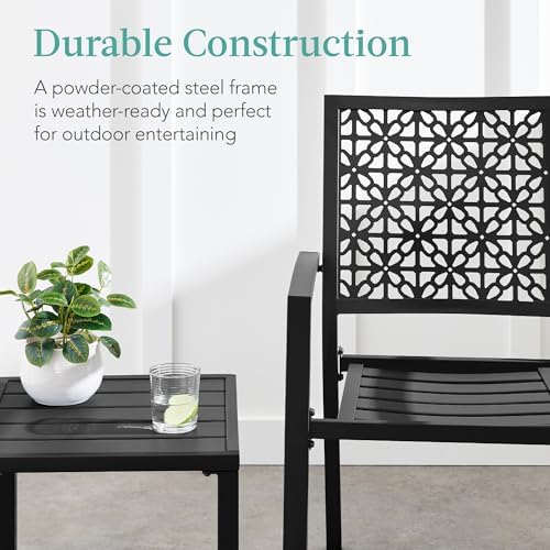 Best Choice Products 3-Piece Outdoor Bistro Set, Stackable Modern Steel Furni...