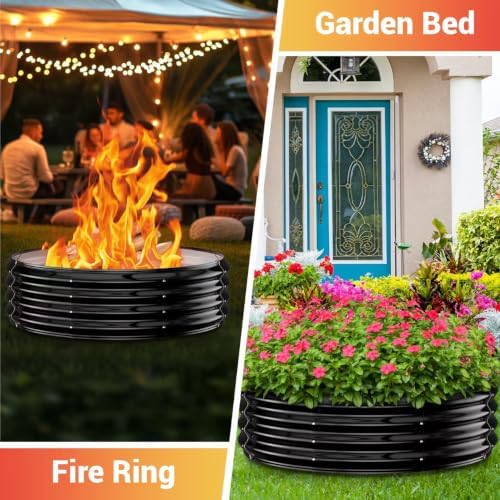 36" Heavy Duty Fire Pit Ring for Outside, Galvanized Steel Wood Burning ...