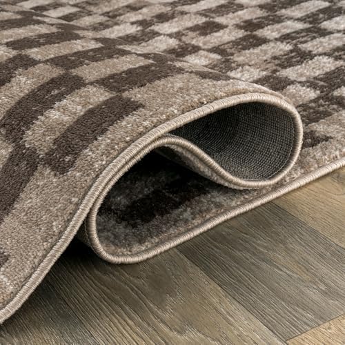 Rugshop Contemporary Checkered Grid Textured Area Rug Beige 7' 10" x...
