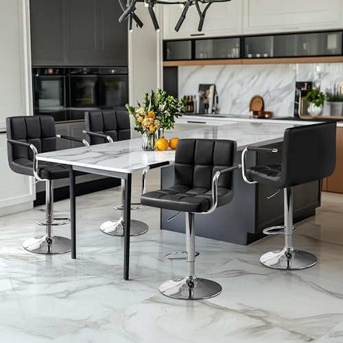 Yaheetech Bar Stools Set of 4, Swivel with Backs, Adjustable Height, Black