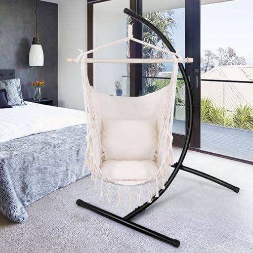 Goutime Hammock Chair,Hanging Rope Ceiling Swing with 2 Cushions, Macrame Boh...