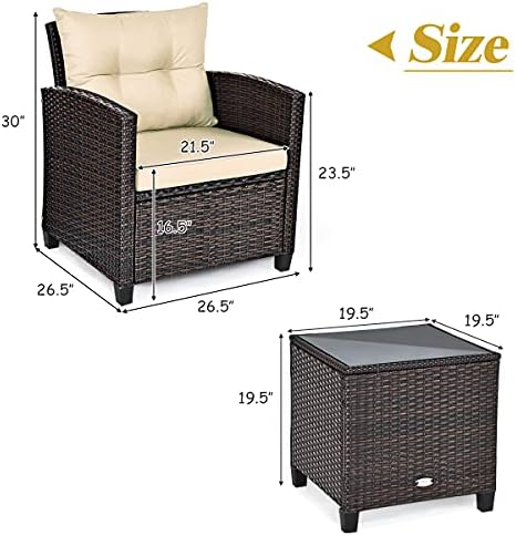 Tangkula 3 Pieces Patio Furniture Set, PE Rattan Wicker 3 Pcs Outdoor Sofa Se...