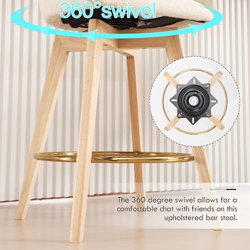 ONEVOG Swivel Counter Height Bar Stools with Backs, Natural Solid Wood Legs