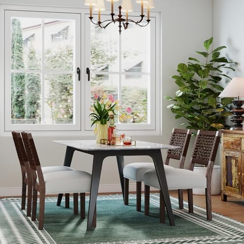 Farmhouse Dining Chairs Set of 4, Modern Linen Upholstered Kitchen Chairs wit...