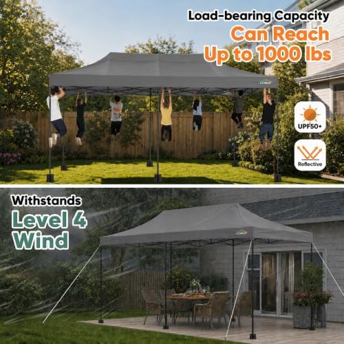 COBIZI 10x20 Heavy Duty Pop Up Canopy Tent with 6 Sidewalls, Gray
