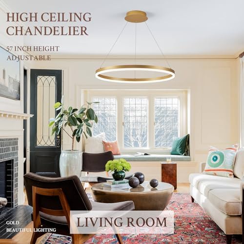 Modern LED Pendant Lighting Ring Chandelier Gold Dimmable LED Chandelier for ...