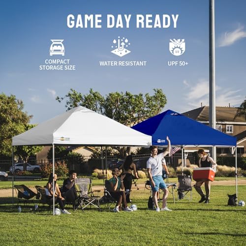 CROWN SHADES 10x10 Pop Up Canopy Tent with One Push Setup, Grid White