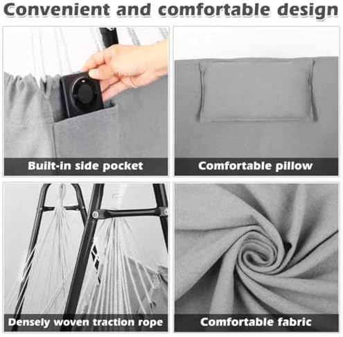Hammock Chair with U Shape Stand, Cotton Swing Chair with Side Pocket
