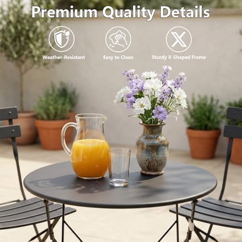 3-Piece Patio Bistro Set, Folding Outdoor Bistro Table and Chairs for 2 with ...