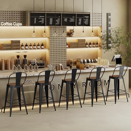 Andeworld Metal Bar Stools Set of 4, 24" Counter Height with Backs, Black