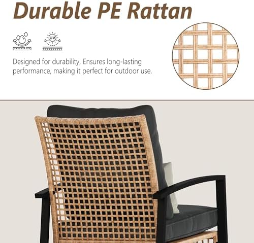 3 Piece Patio Rocking Chairs Set of 2, Outdoor Rocking Chair Bistro Set with ...