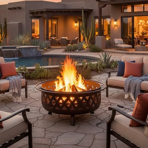 Sunnydaze Crossweave 36" Large Outdoor Fire Pit, Wood Burning, Round