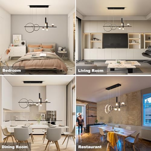 Siittoo Modern Linear Chandelier, Dimmable LED Pendant Light with Remote